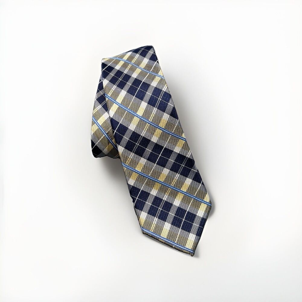Nautica Men's Silk Tie Blue White Beige Plaid